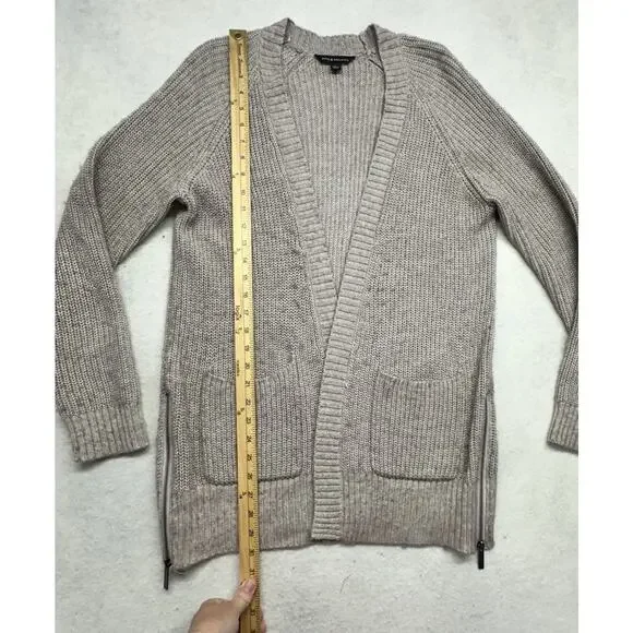 Rock & Republic Cardigan Sweater Womens Size Medium Zipper Accents Beige Tan - Picture 3 of 7